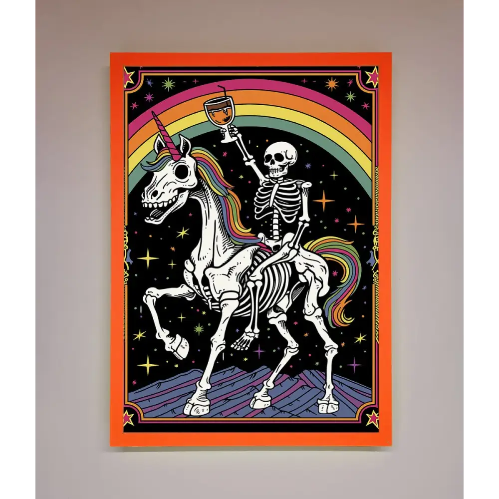 Rainbow Skeleton Framed Wall Art - A3 (29.7 x 42 cm) / Neon Orange - Framed Print