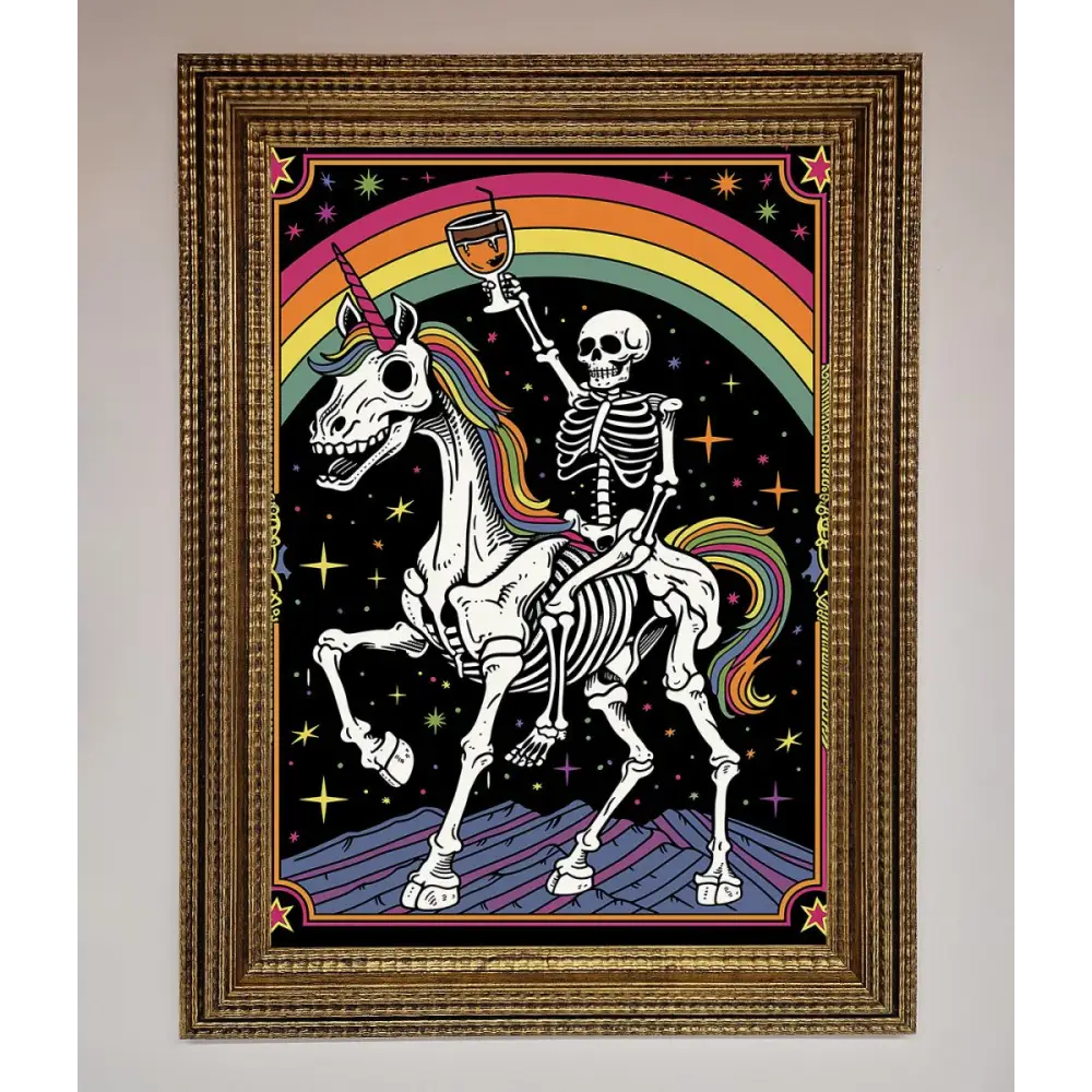 Rainbow Skeleton Framed Wall Art - A3 (29.7 x 42 cm) / Ornate Gold - Framed Print