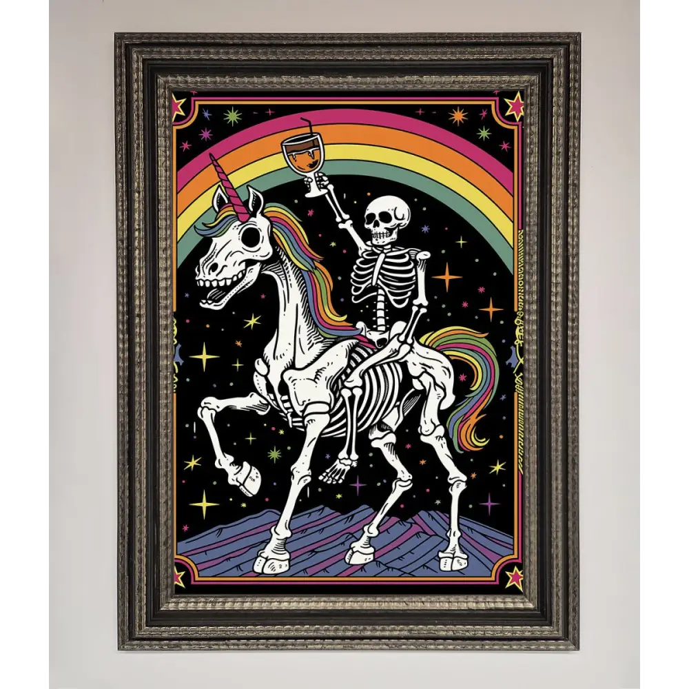 Rainbow Skeleton Framed Wall Art - A3 (29.7 x 42 cm) / Ornate Silver Black - Framed Print