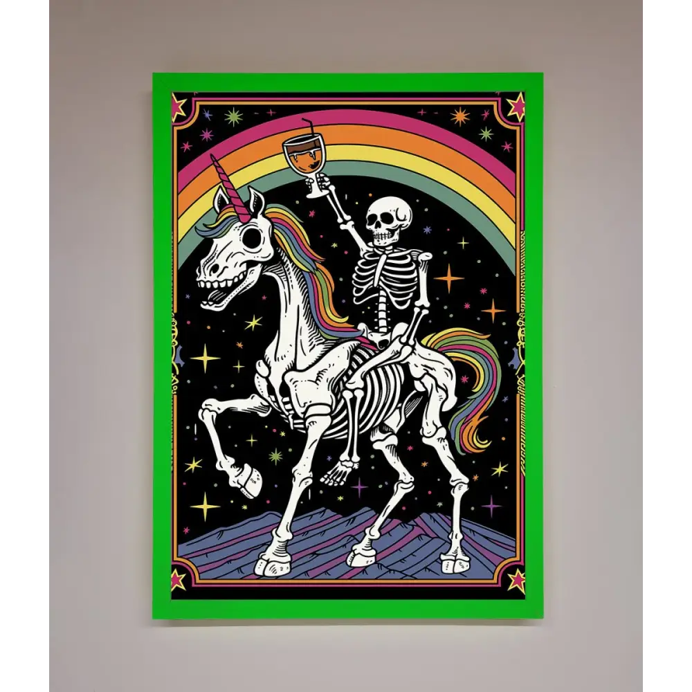 Rainbow Skeleton Framed Wall Art - B0 (100 x 141 cm) / Neon Dark Green - Framed Print