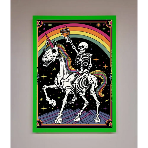 Rainbow Skeleton Framed Wall Art - B0 (100 x 141 cm) / Neon Dark Green - Framed Print