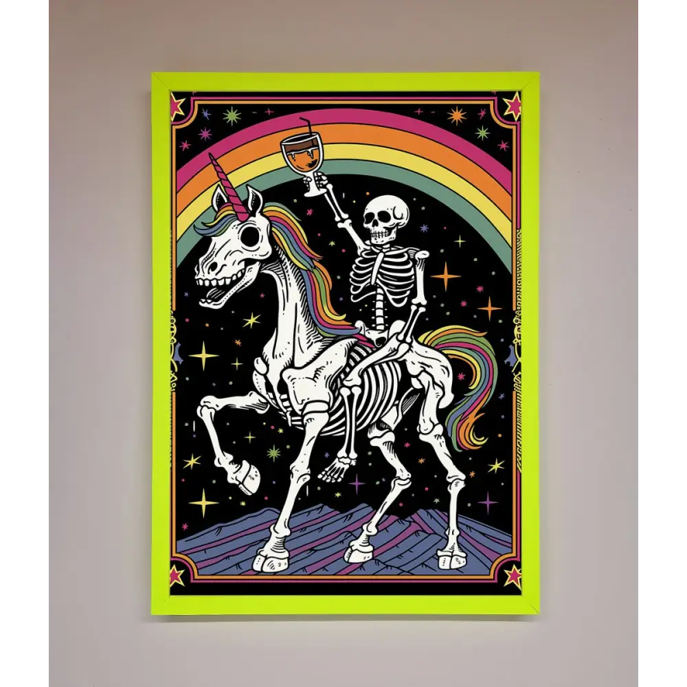 Rainbow Skeleton Framed Wall Art - B0 (100 x 141 cm) / Neon Green - Framed Print