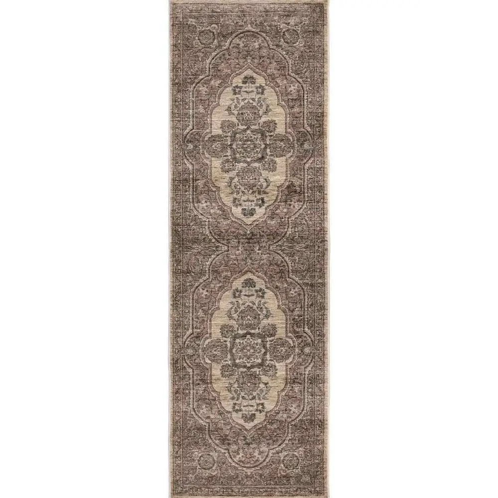 Raja Medallion Vintage Rug – Brown Heritage Elegance - 68X235 cm - Rugs