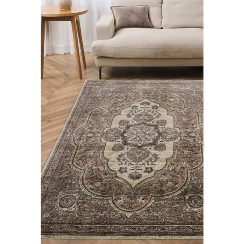 Raja Medallion Vintage Rug – Brown Heritage Elegance - Rugs