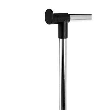 Black and chrome ralesi clothes rack with a sleek t-shaped modern frame for stylish clothing display
