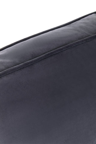 Dark gray velvet cushion with plush texture and stitched edges on ralph three seat black velvet sofa