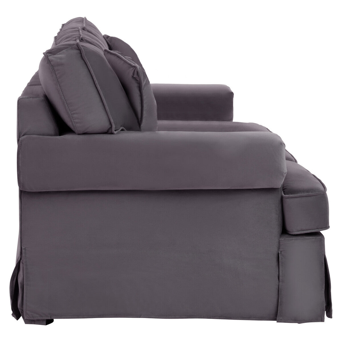 Dark gray upholstered ralph three seat black velvet sofa with sleek modern design and clean lines velvet sofa