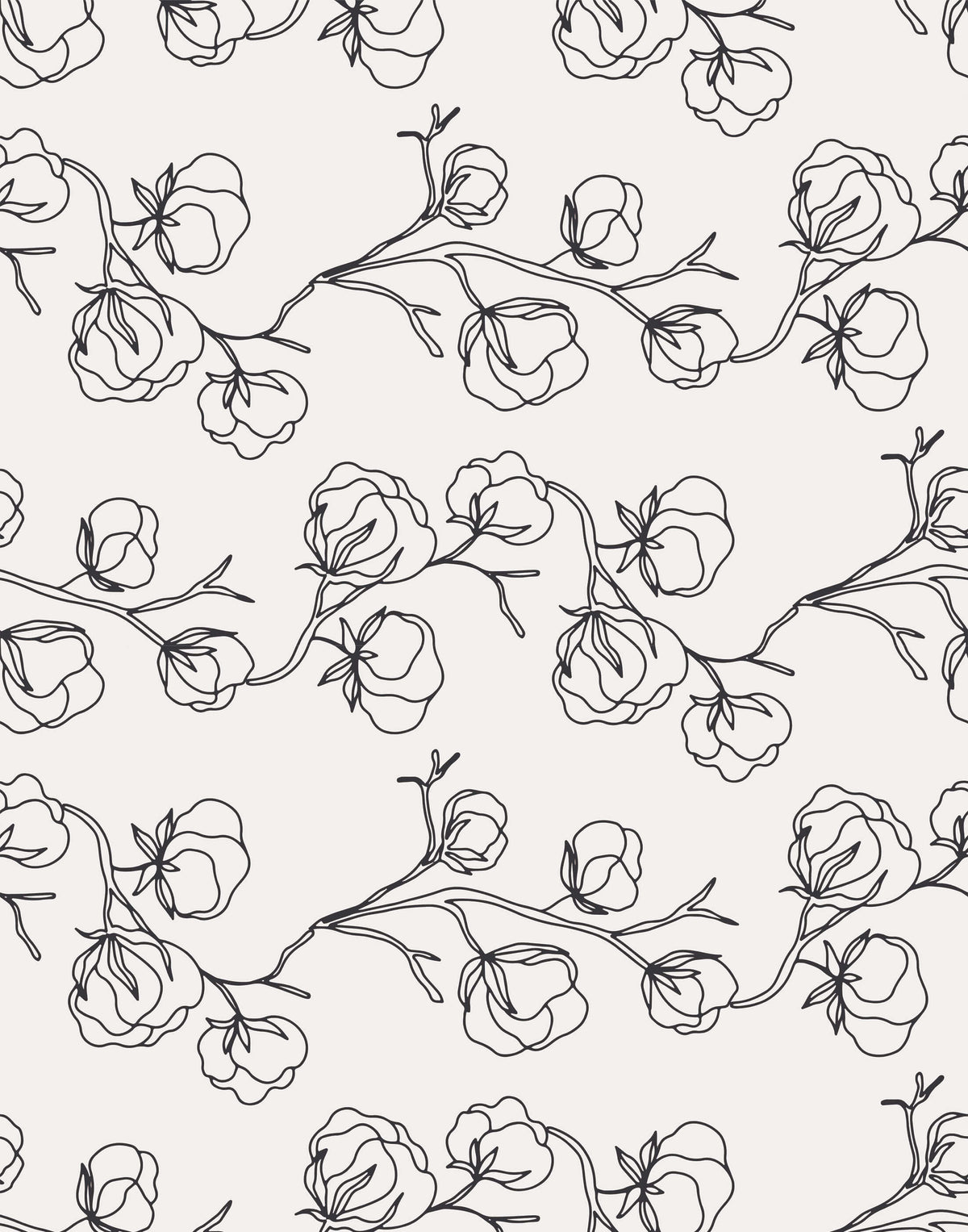 Ramble floral wallpaper with black line art floral pattern on a light beige background for stylish decor