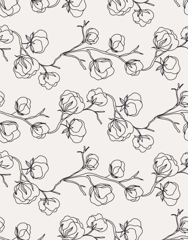 Ramble floral wallpaper with black line art floral pattern on a light beige background for stylish decor