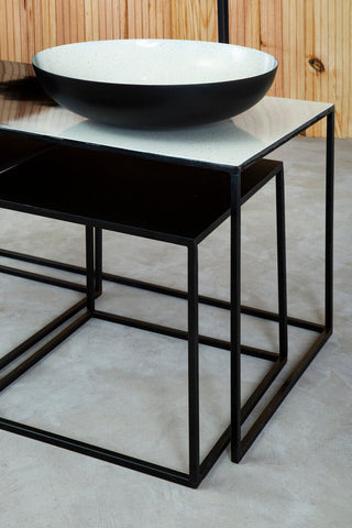 Ramus black and white ombre bowl ceramic vessel sink with speckled white ombre design and modern bowl shape