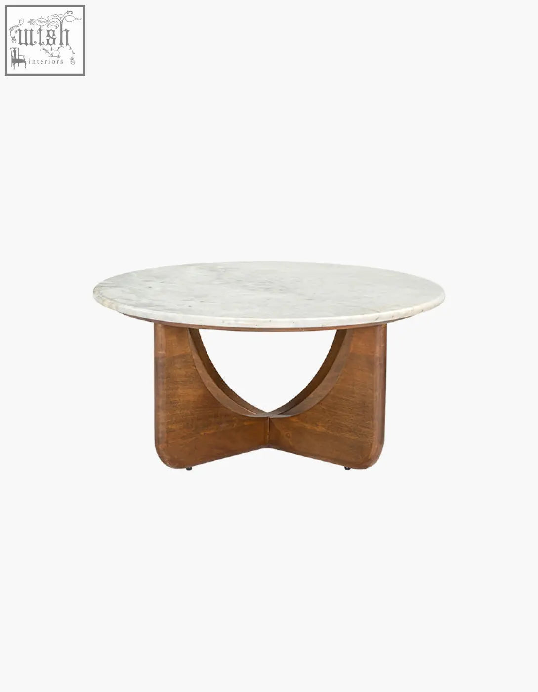 Minimalist ranjit round nesting coffee table set with white marble top and sculpted wooden base perfect for living room shipping cost applies