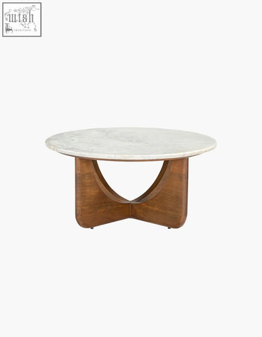 Minimalist ranjit round nesting coffee table set with white marble top and sculpted wooden base perfect for living room shipping cost applies