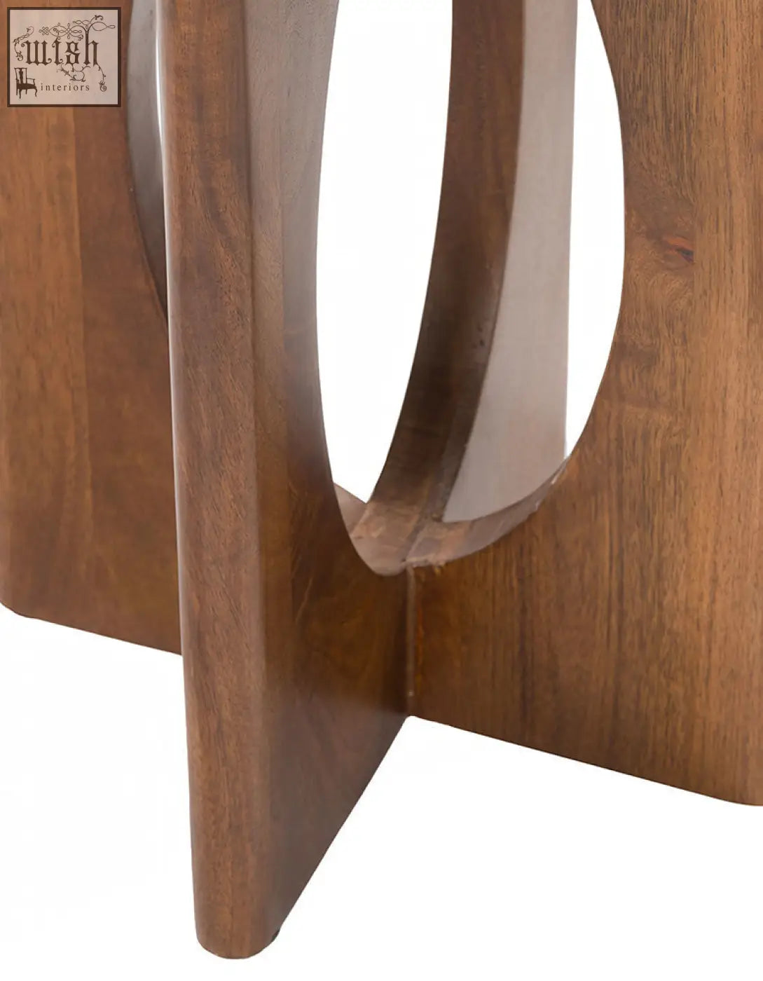 A sleek dark brown wooden coffee table with modern circular cutouts perfect for your living room shipping cost info available