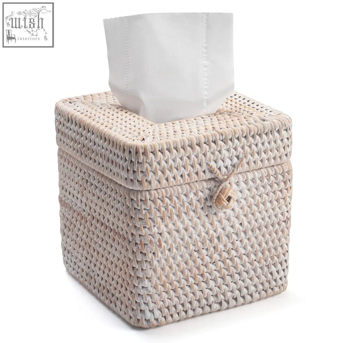 Beige woven rattan tissue box cover with white paper insert natural wicker box cover for bathroom or kitchen use