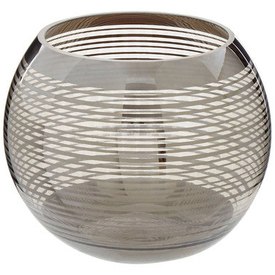 Raya small rounded glass vase with sleek transparent glass and silver geometric diamond pattern design