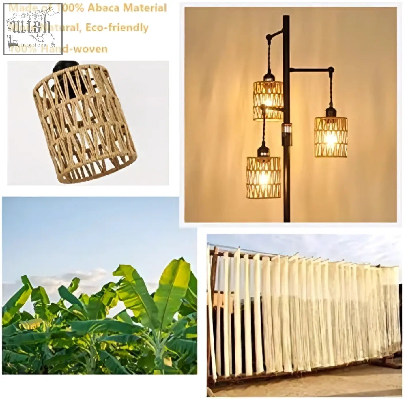 Rayofly dimmable rattan floor lamp with hand-woven natural beige abaca lampshade for living room boho decor