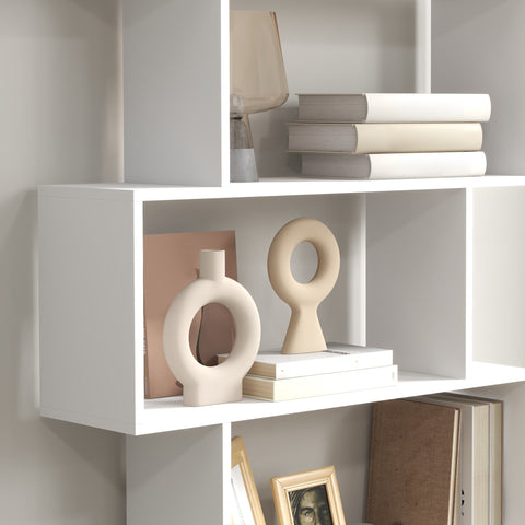 HOMCOM Bookcase, 6 Tier Shelf S Shaped Bookshelf, Storage Unit, Display Shelf for Living Room, Bedroom, Home Office, Plant, White