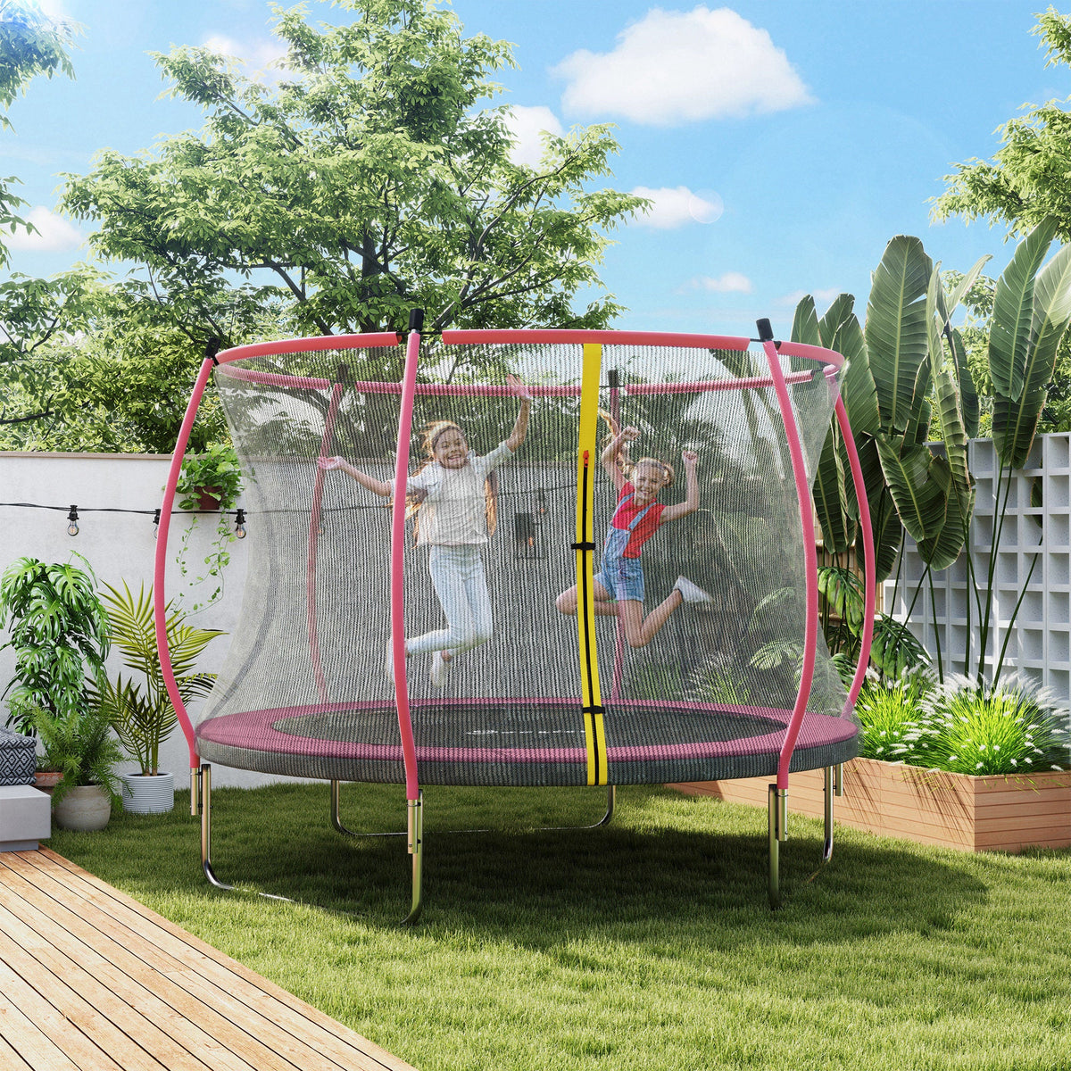 SPORTNOW 10ft Outdoor Trampoline with Enclosure Net, Spring Cover, Pink