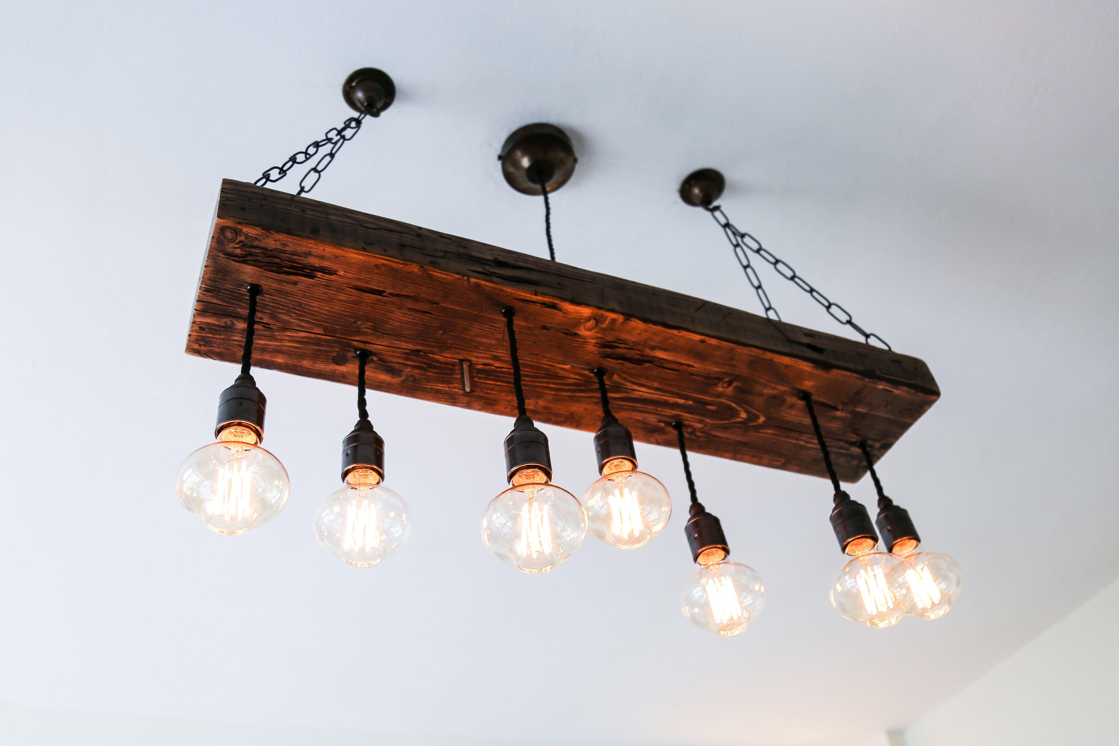 Reclaimed Wooden Beam Chandelier Cluster Pendant Light