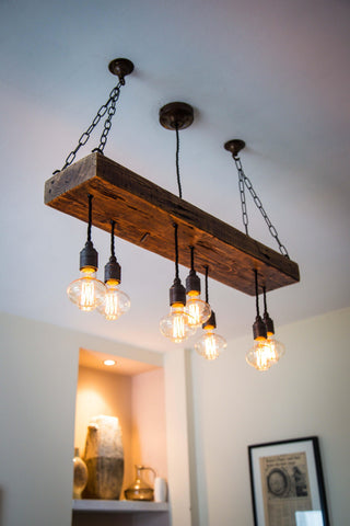 Reclaimed Wooden Beam Chandelier Cluster Pendant Light