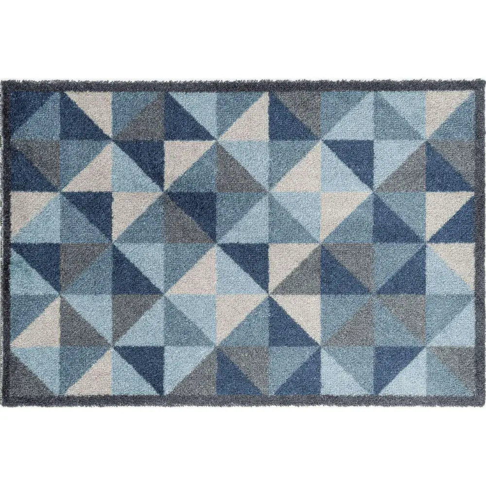 Recycled Washable 50x75 cm Mats | 127 - Geometric Blue - Doormat