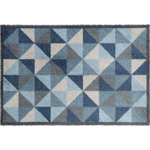 Recycled Washable 50x75 cm Mats | 127 - Geometric Blue - Doormat