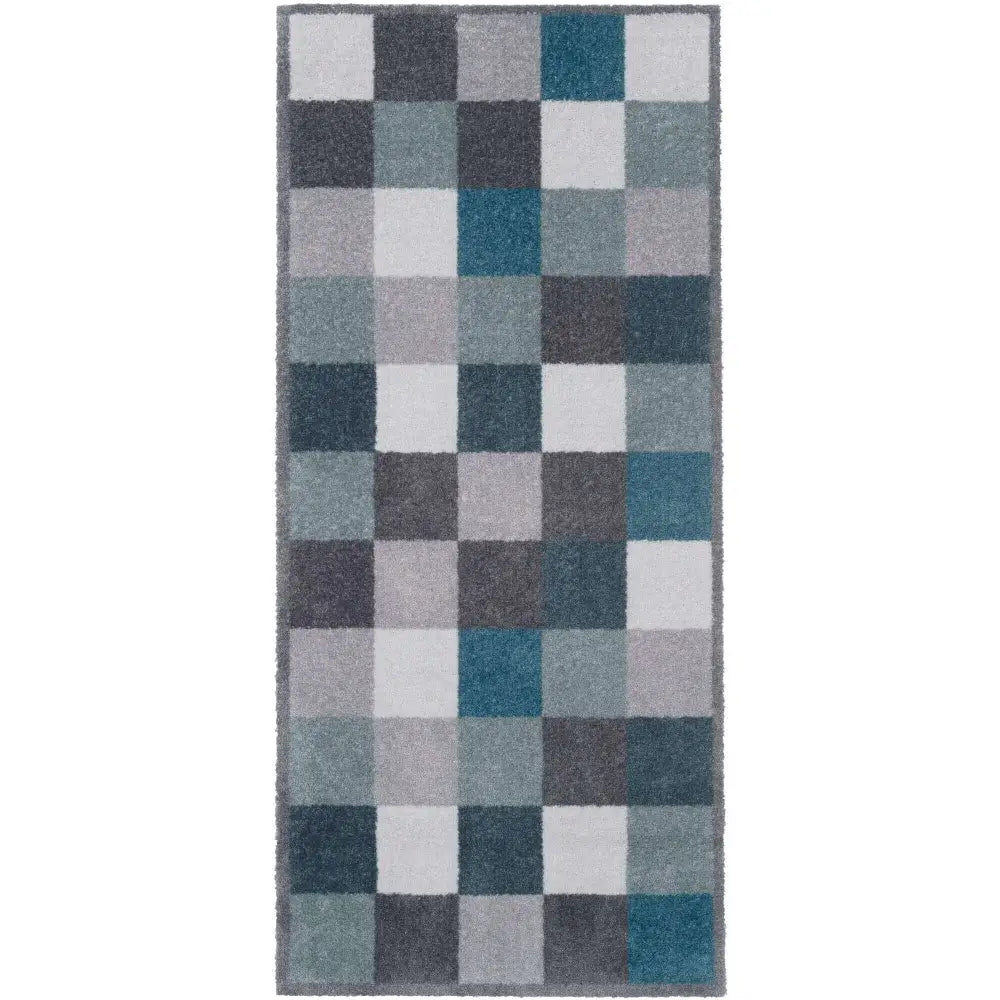 Recycled Washable 67x150 cm Mats | 125 - Geometric Blue - Doormat