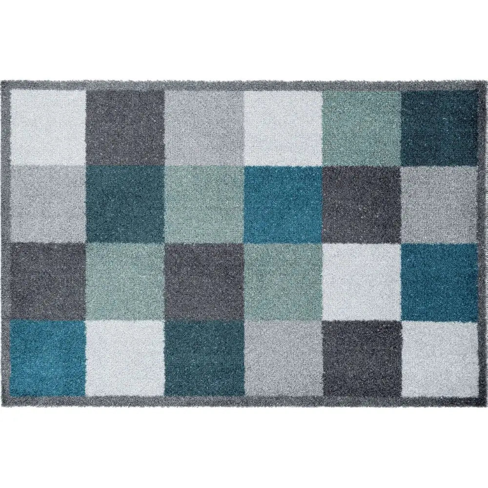 Recycled Washable Small 50x75 cm Mats | 128 - Geometric Blue - Doormat