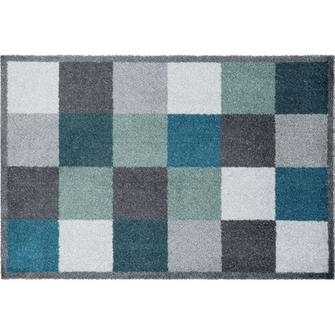 Recycled Washable Small 50x75 cm Mats | 128 - Geometric Blue - Doormat