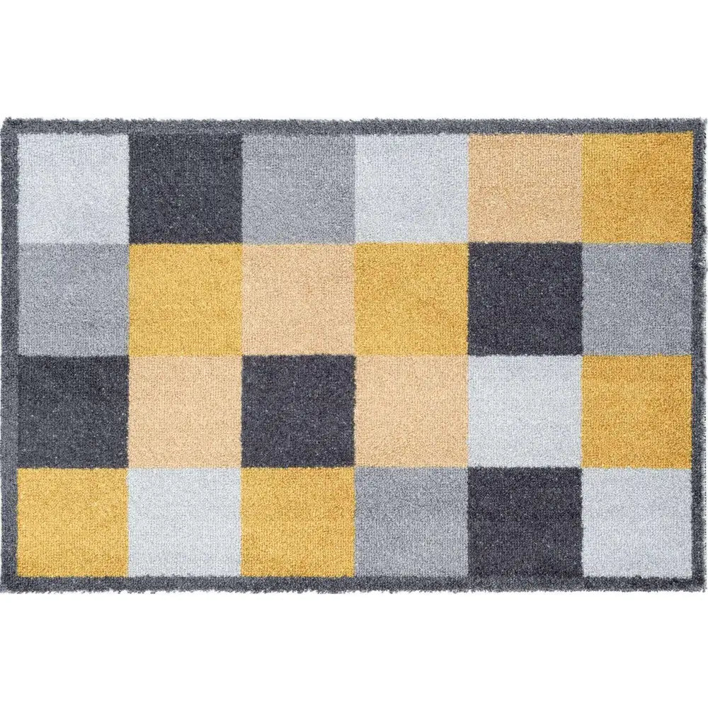 Recycled Washable Small 50x75 cm Mats | 128 - Geometric Yellow - Doormat