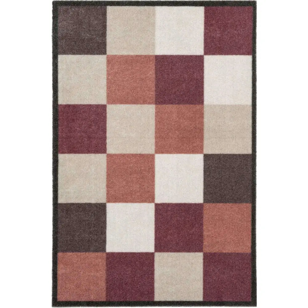 Recycled Washable Small Medium Mats | 130-2 - Geometric Red / 50X75 cm - Doormat