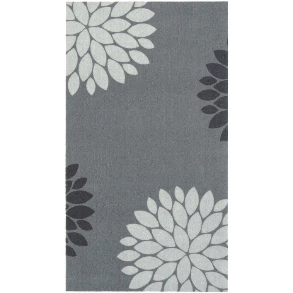 Recycled Washable Small Medium Mats | 130-2 - Modern Flowers grey / 67X120 cm - Doormat