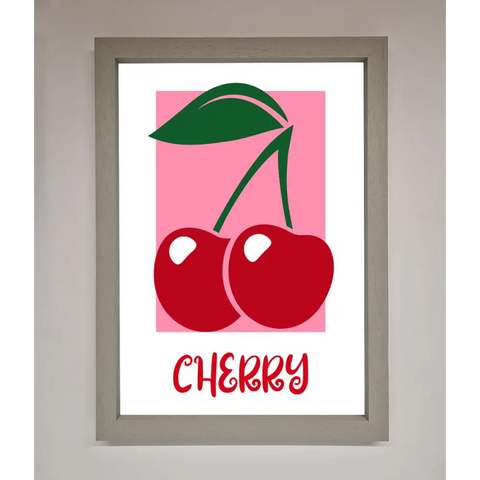 Red Cherries Modern Framed Poster - A3 (29.7 x 42 cm) / Grey - Framed Print