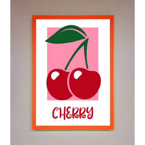 Red Cherries Modern Framed Poster - A3 (29.7 x 42 cm) / Neon Orange - Framed Print