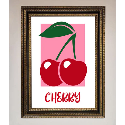 Red Cherries Modern Framed Poster - A3 (29.7 x 42 cm) / Ornate Gold Black - Framed Print