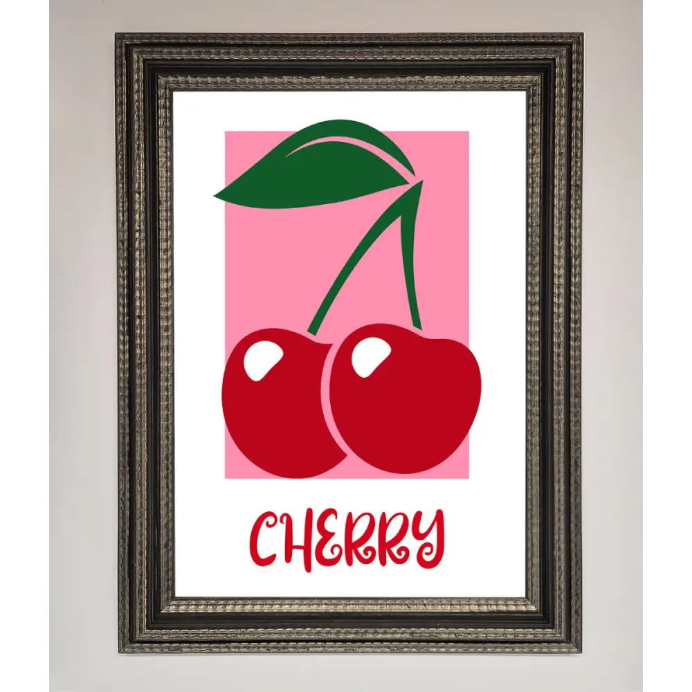 Red Cherries Modern Framed Poster - A3 (29.7 x 42 cm) / Ornate Silver Black - Framed Print