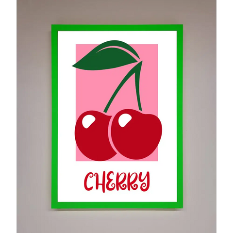 Red Cherries Modern Framed Poster - B0 (100 x 141 cm) / Neon Dark Green - Framed Print