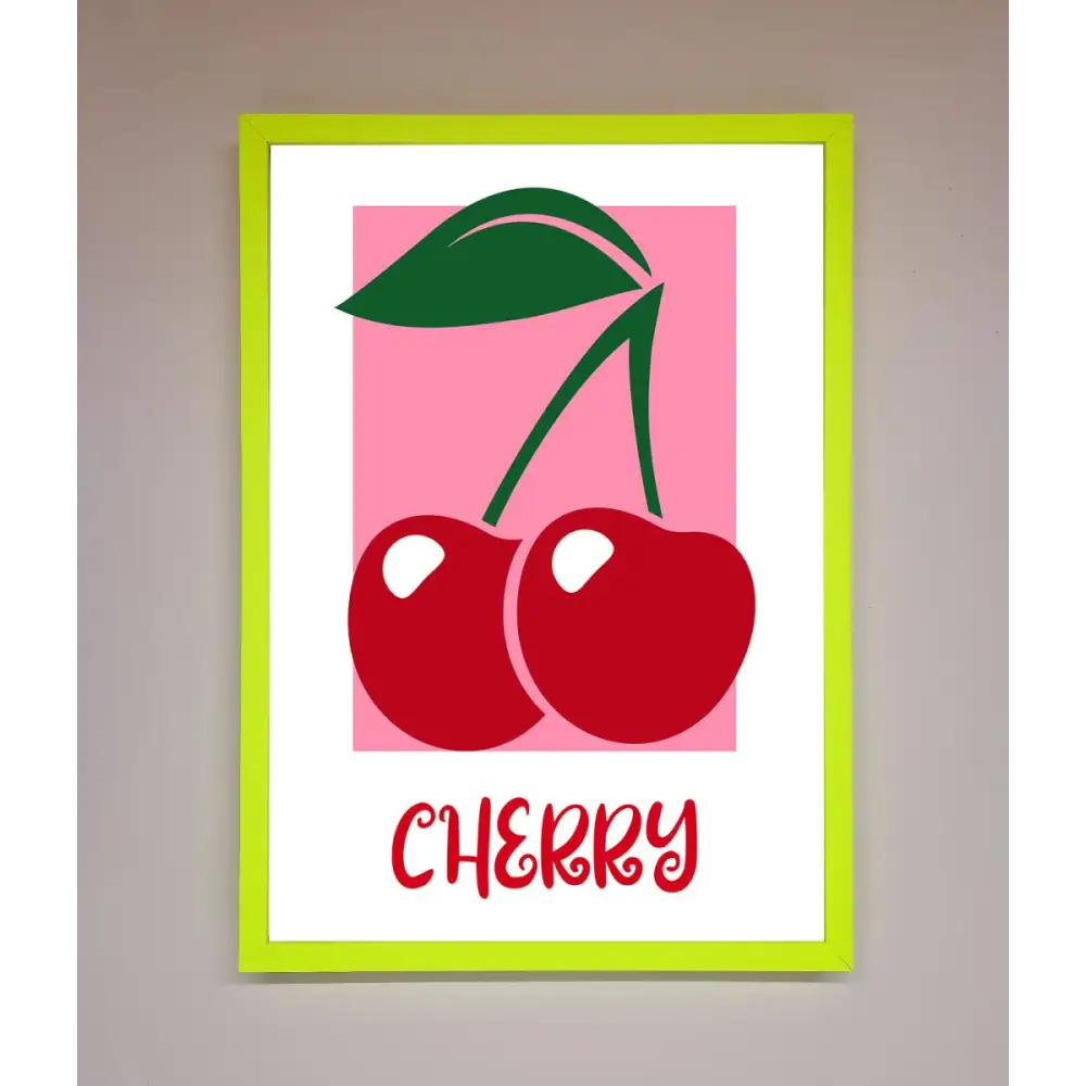 Red Cherries Modern Framed Poster - B0 (100 x 141 cm) / Neon Green - Framed Print