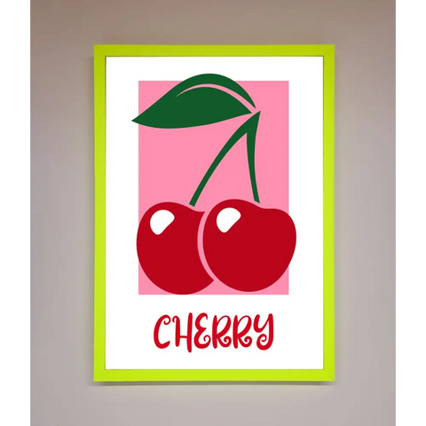Red Cherries Modern Framed Poster - B0 (100 x 141 cm) / Neon Green - Framed Print