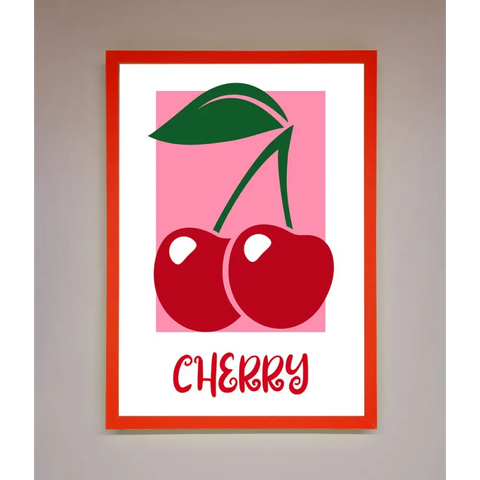 Red Cherries Modern Framed Poster - B0 (100 x 141 cm) / Neon Red - Framed Print