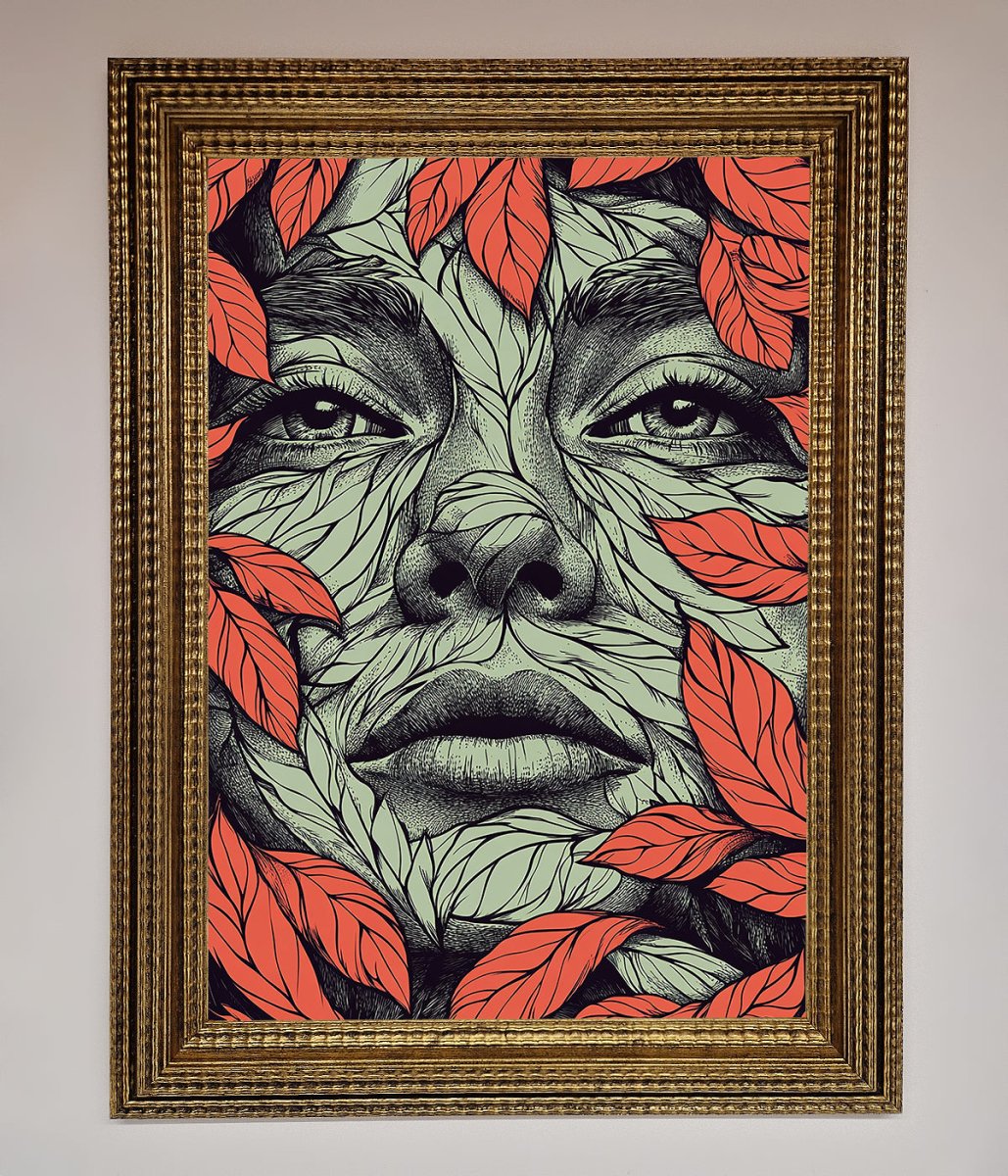 Red Leaves Face Framed Print