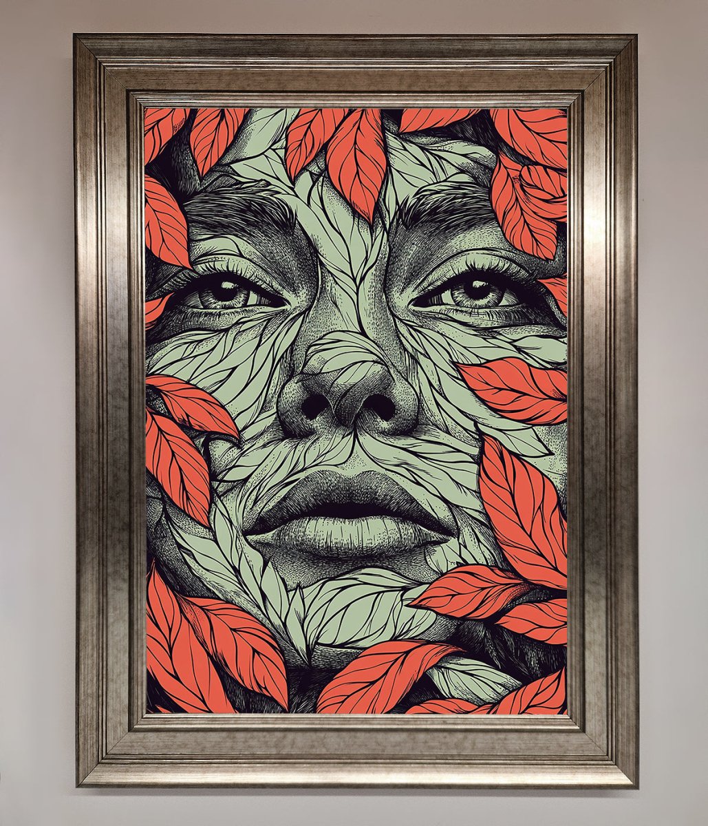 Red Leaves Face Framed Print