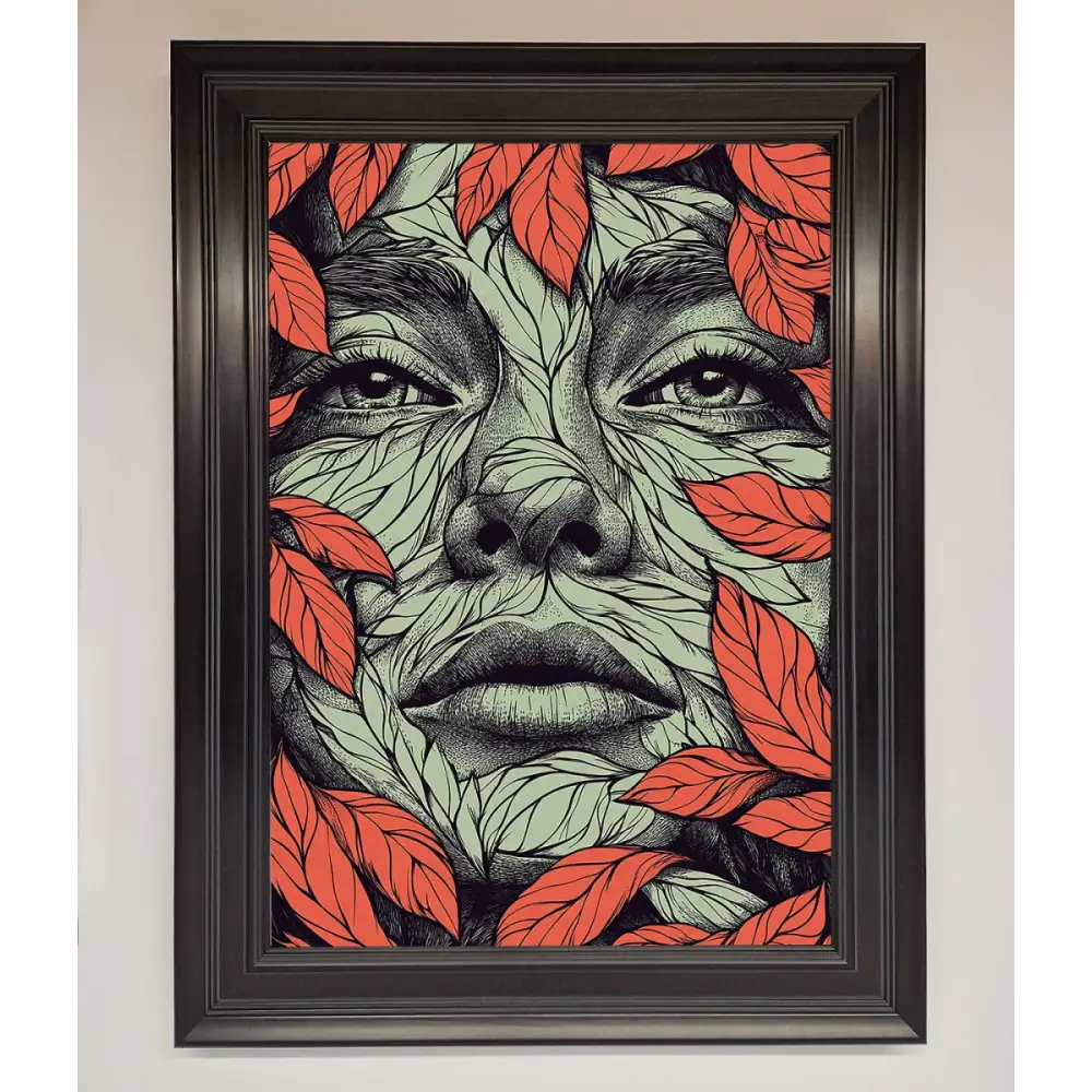 Red Leaves Face Framed Print - A1 (59.4 x 84.1 cm) / Matt Black - Framed Print