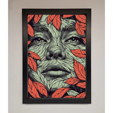 Red Leaves Face Framed Print - A3 (29.7 x 42 cm) / Black - Framed Print