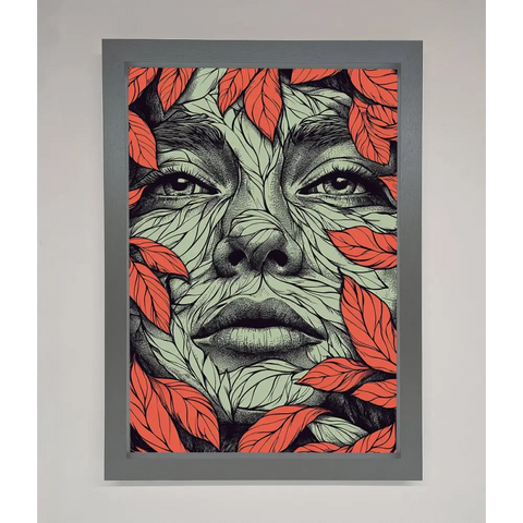 Red Leaves Face Framed Print - A3 (29.7 x 42 cm) / Dark Grey - Framed Print