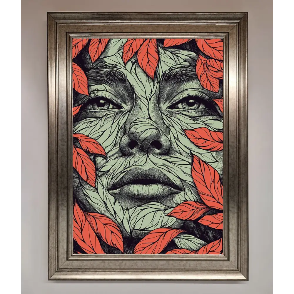 Red Leaves Face Framed Print - A3 (29.7 x 42 cm) / Silver - Framed Print