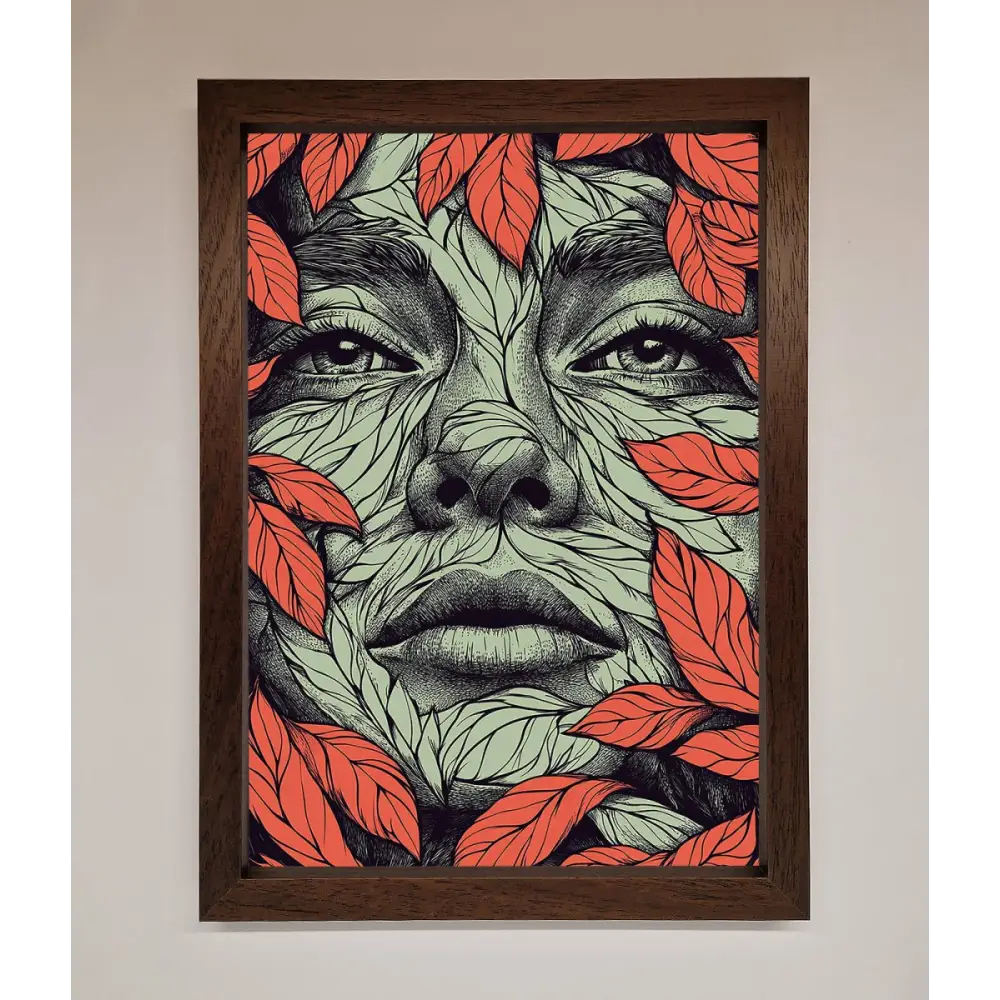 Red Leaves Face Framed Print - A3 (29.7 x 42 cm) / Walnut - Framed Print