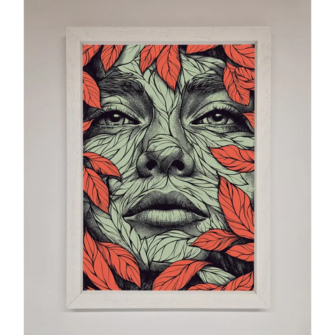 Red Leaves Face Framed Print - A3 (29.7 x 42 cm) / White - Framed Print