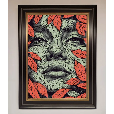 Red Leaves Face Framed Print - B0 (100 x 141 cm) / Black Gold - Framed Print
