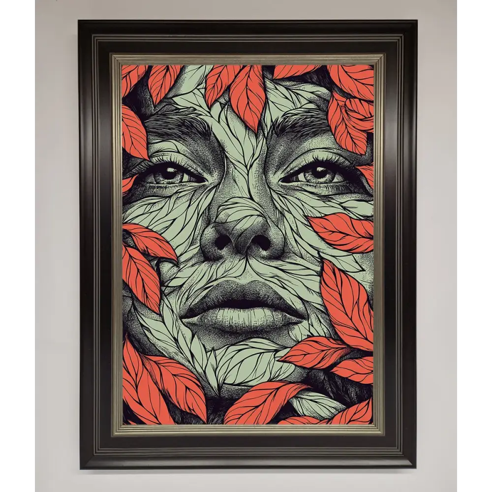 Red Leaves Face Framed Print - B0 (100 x 141 cm) / Black Silver - Framed Print